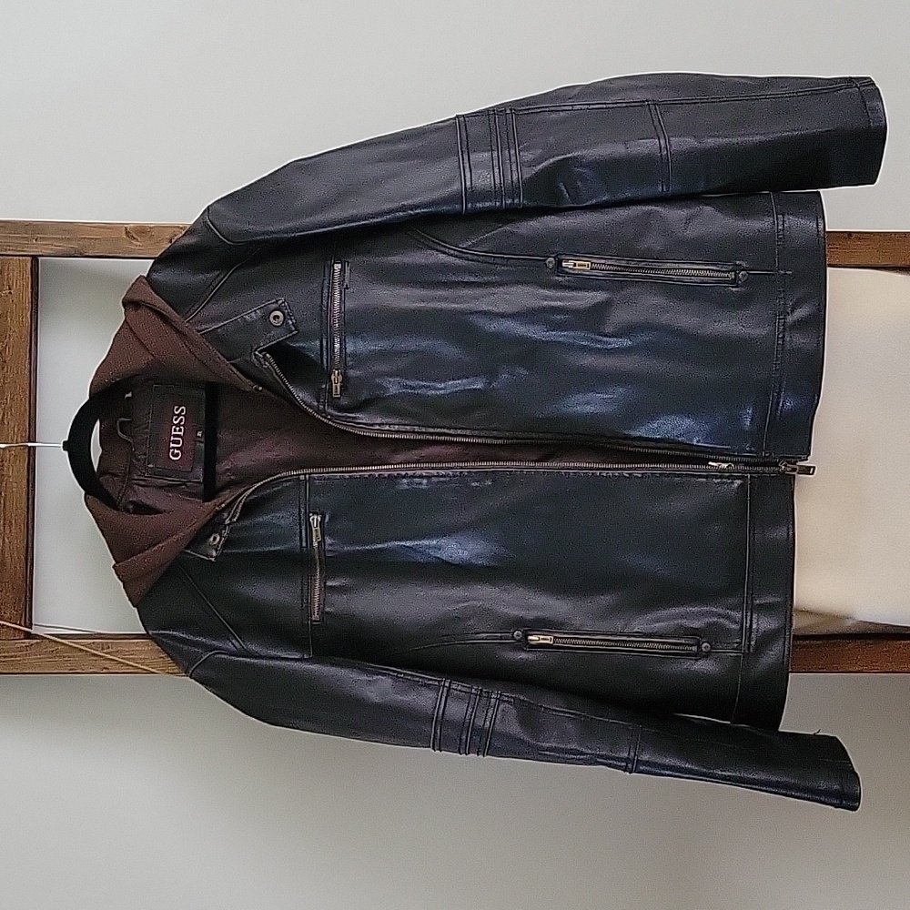 Guess Hooded Leather-look jacket size XL